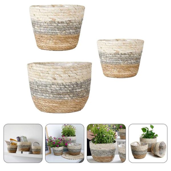 

storage baskets 3pcs decorative straw weaving flowerpot (assorted color)