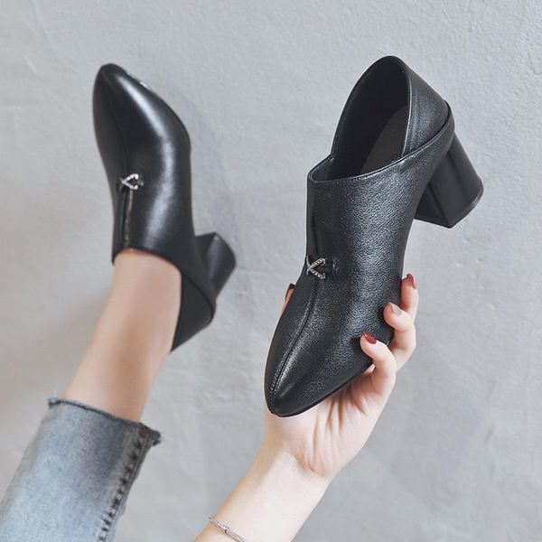 

dress shoes genuine leather ladies women pumps high heels deep mouth platform fashion shoe black work