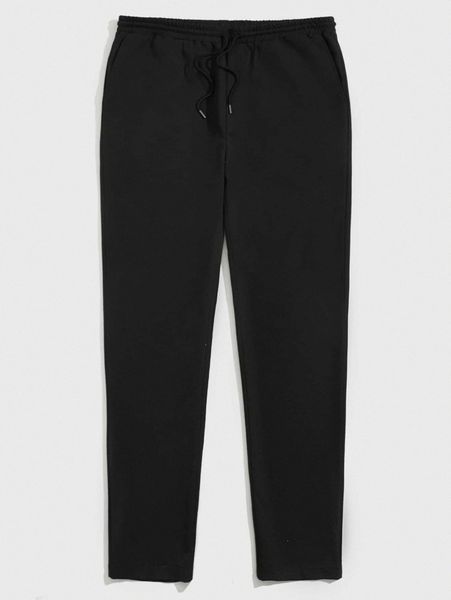 

men solid drawstring waist pants h50m#, Black