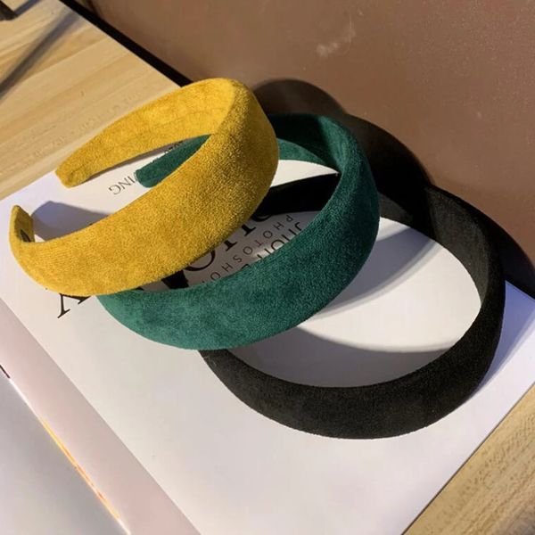 New Fashion Women Headwear Casual Wide Side Suede Cloth Hairband Tinta unita Turbante Accessori per capelli classici