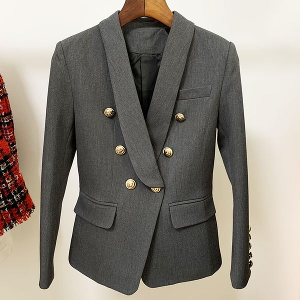 

new high street 2021 designer jacket women's slim fitting double breasted metal lion buttons shawl collar blazer 9p3u, White;black