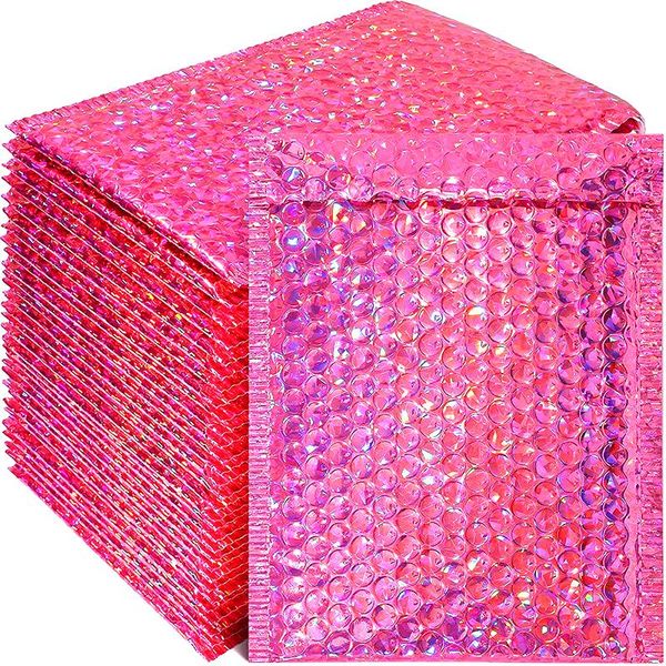

gift wrap 50pcs/pack laser rose red packaging bubble mailer gold foil plastic padded envelopes bag mailing envelope