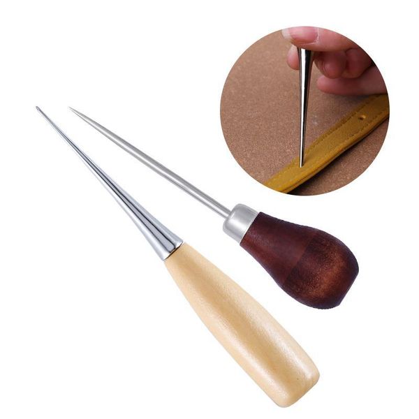

2021 wooden handle awls diy leather tent sewing awl shoes repair tool hand stitcher leather craft awl punch hole tools, Black
