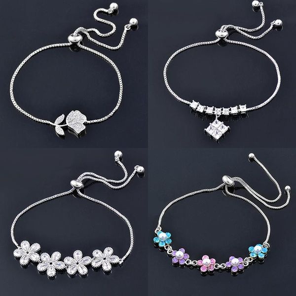 

link, chain sinleery luxurious flower butterfly square bracelets for women gold silver color wedding accessories pearl jewelry sl156 ssh, Black