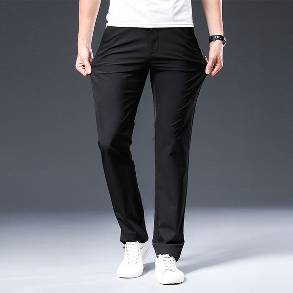 

2021 new arrival men's pant spring summer breathable solid color mid straight loose men trousers plus size 42 yxha, Black