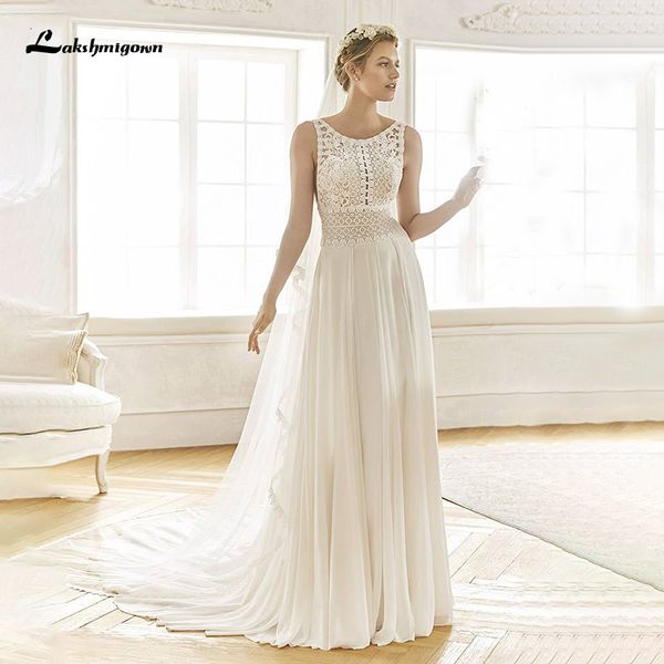 

new vintage boho wedding 2021 lace chiffon bride es open back beach bridal gowns vestido de noiva xa8n, White