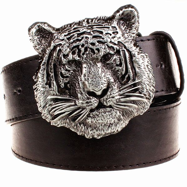 

2021 new men's tiger head pattern metal buckle strap male leather western cowboy style belt gift for men z5rq, Black;brown