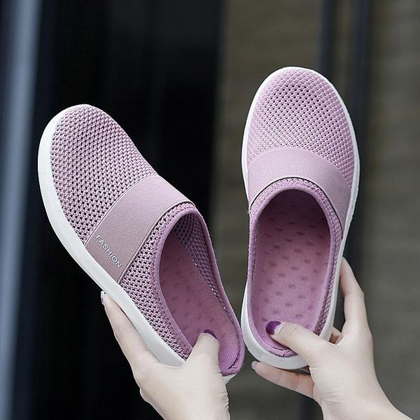 

slippers 2021 spring korean version half drag small white shoes women's heel less lazy casual canvas, Black