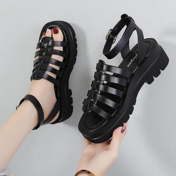 

sandals low woman leather low-heeled rome pu hoof heels fabric slides sl, Black