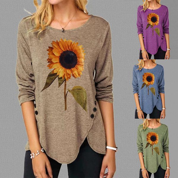 

2020 autumn men's sunflower print irregular hem large t-shirt, Gray