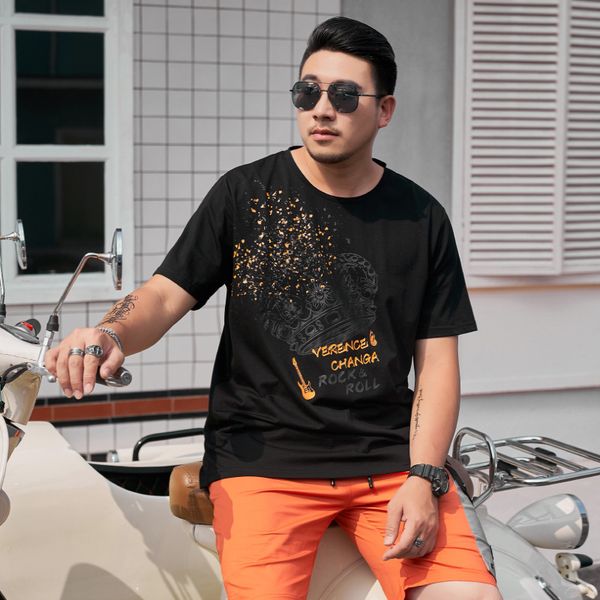 

tees,polos plus-size fashion man 2023156 | chao brand large fat men's mercerized cotton t-shirt crown print short sleeve loose summer