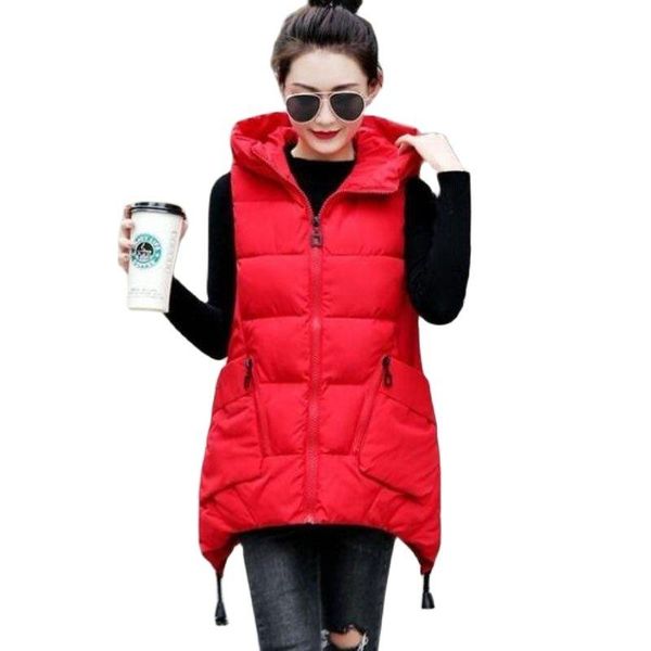 

women's vests 2021 autumn winter vest jacket mid-length down cotton splicing slim fashion hooded all-match ladies coat, Black;white