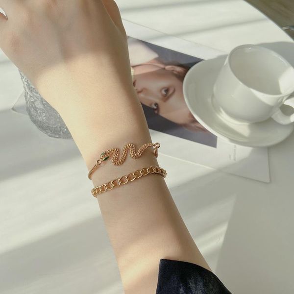 

link, chain european and american personality punk style serpentine bracelet retro simple set manufacturers direct sales, Black