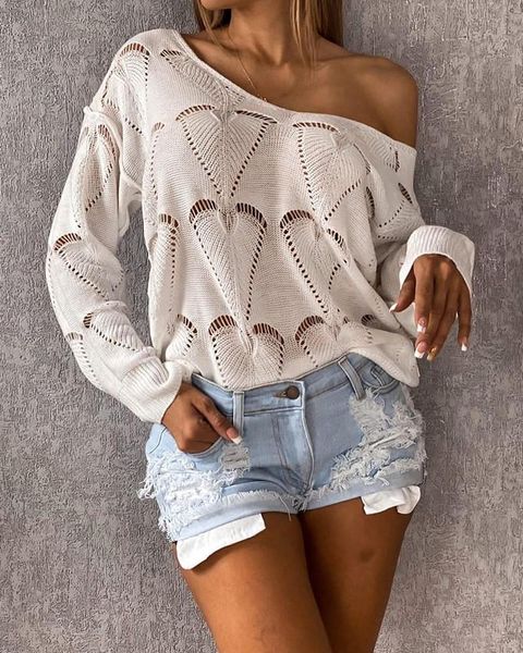 

women's sweaters sweater autumn heard hollow out long sleeve open knit 2021 fashion casual pullover, White;black
