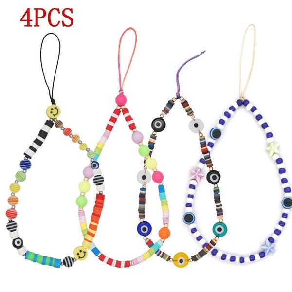 

link, chain ethnic lovely soft pottery women's handphone strap evil eye striped hanging cord accessories for women beach travel, Black