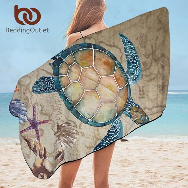 BeddingOutlet Mar Tartaruga Tartaruga Toalha de Banheiro Mapa Tartaruga Microfiber Beach Starfish Náutico Chuveiro Verão Cobertor 210728