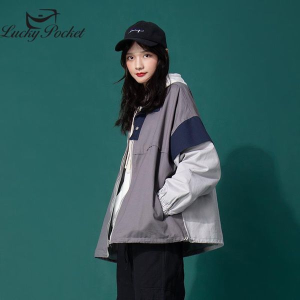 

women's jackets women spring fashion long loose turn-down collar ladies coat spliced zippers letter single-breasted outerwear ql67, Black;brown