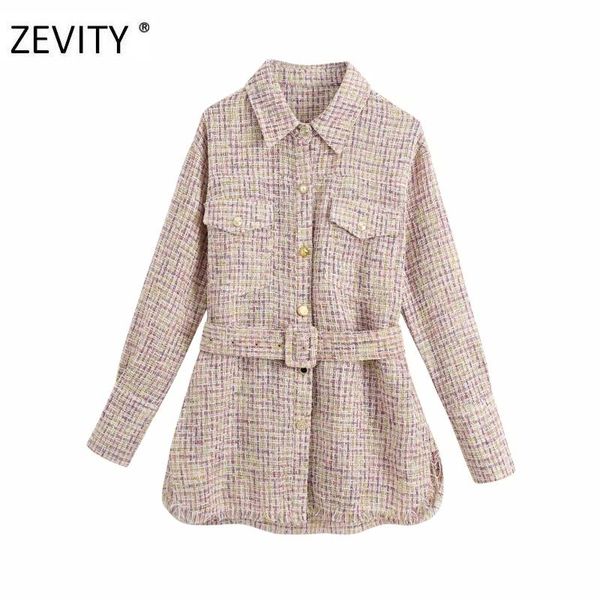

zevity women vintage pocket tweed woolen sashes coat female long sleeve pearl buttons outwear coat casual chic jacket ct571, Black;brown