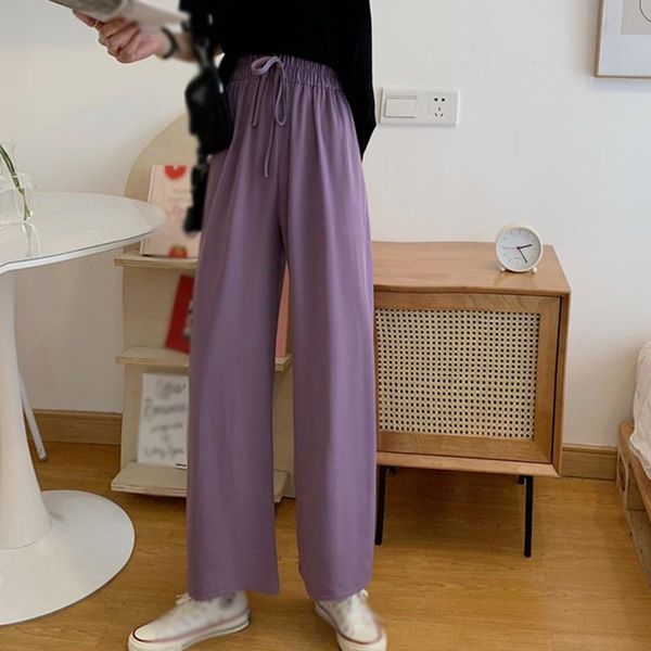 

women soft comfort high waist pants casual summer slacks pants female solid loose ankle-length trousers, Black;white