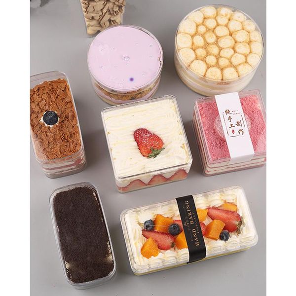 

disposable cups & straws 10pcs transparent hard pastic pastry packaging box wedding birthday party diy cake dessert ice cream tiramisu with