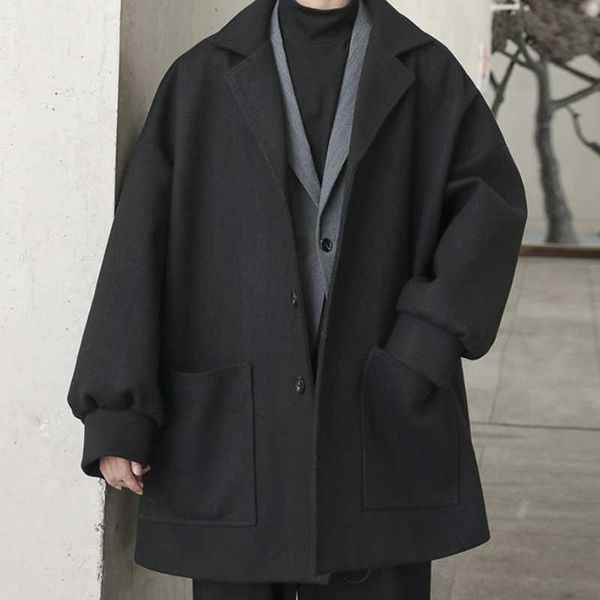 

fashionable and handsome men's jacket 2021 new autumn and winter thick windbreaker mid-length solid color warm jacket, Black