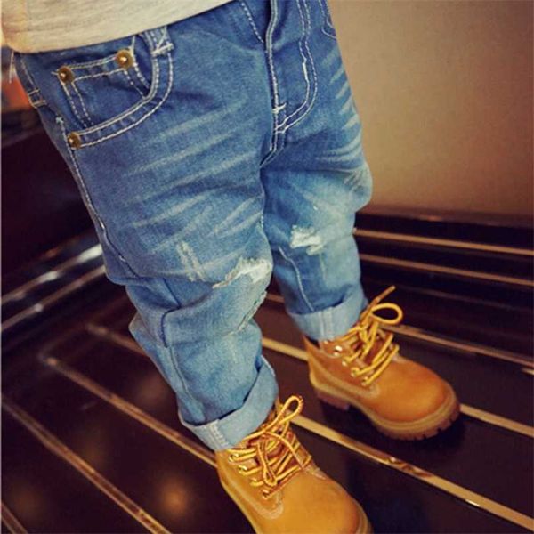 

2-6t jeans for boys toddler kid baby spring clothes holes loose denim pants fashion party club streetwear gentleman trousers 211102, Blue
