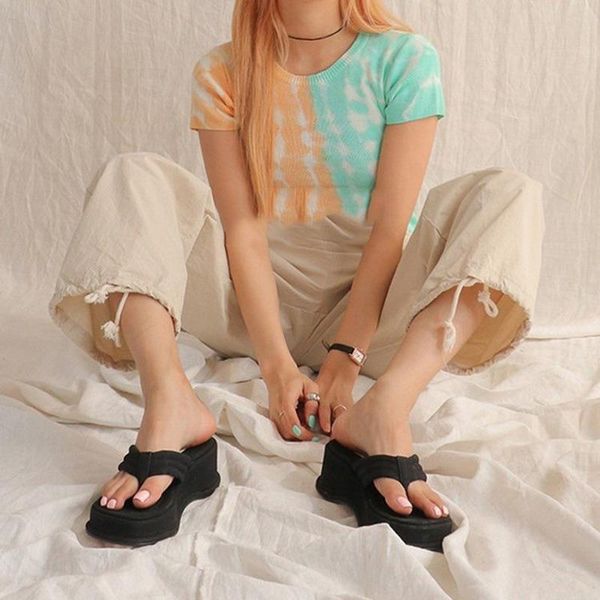 

slippers open toe summer beach platform women flip flops slides faux suede soft sole designer chunky sandals y2k shoes, Black