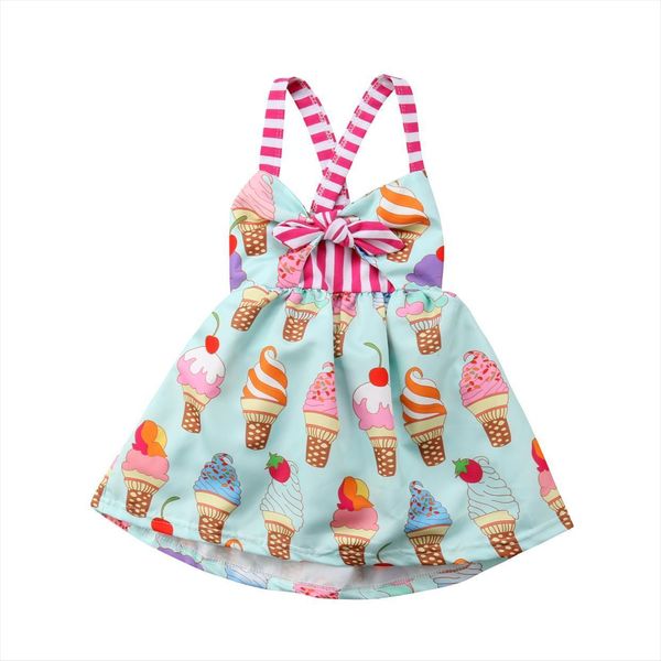 

toddler kids baby girls strap backless ice cream dress sundress summer clothes, White