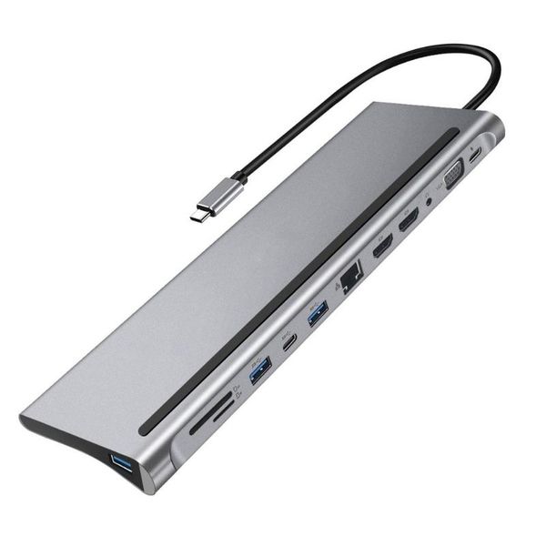 

hubs 12-in-1 usb type c hub for dual 4k docking station -compatible rj45 pd 3.0 charging vga audio jack 3.5mm adapter
