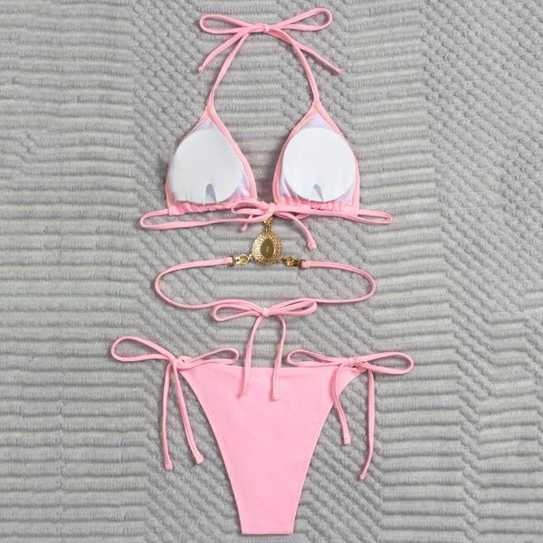 

women's solid color crystal up high cut leg bikini set two piece swimsuit
