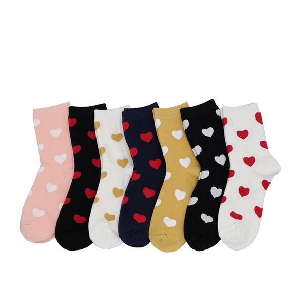 7 Pais / Lot Feminino Sock Bonito Amor Coração Coração Meias de Algodão Harajuku Feminino Feminino Engraçado Feliz Novo Doce Print Sock Atacado 210720