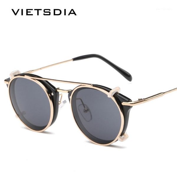 

sunglasses 2021 fashion steampunk style lens removable cool clip on vintage brand design sun glasses uv400, White;black