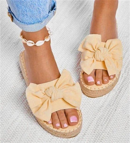 

women bowknot slippers 2021 summer casual beach muffin slip on platform ladies sandals dress party peep toe female sandals, Black