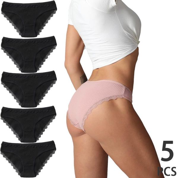 

women's panties 5pcs underwear female comfort intimates fashion lingerie women briefs low rise breathable panty, Black;pink