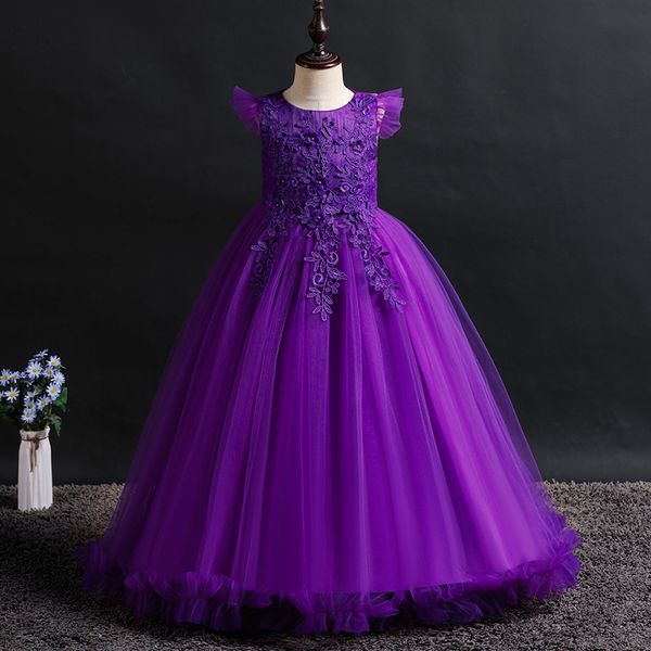 

flower girls dress opening wedding party ceremony clothing silk tutu party evening elegant girls princess dress kids vestidos 210303, Red;yellow