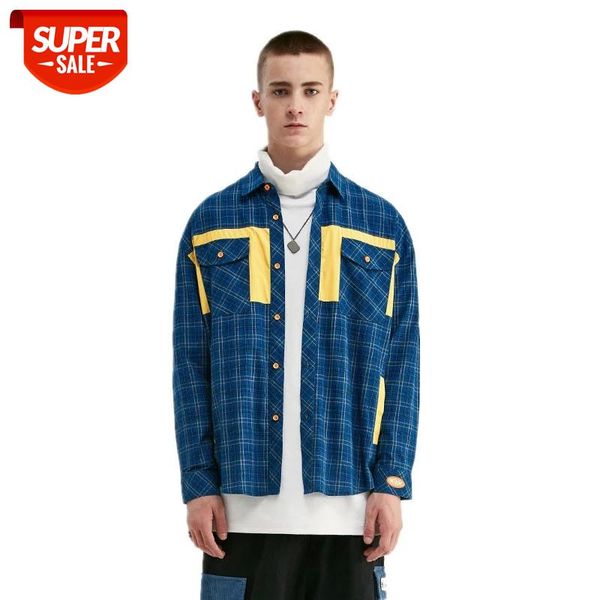 

seveyfan 2021 men's fashion plaid patchwork shirts loose long sleeve shirts casual cotton for male #xt9z, White;black
