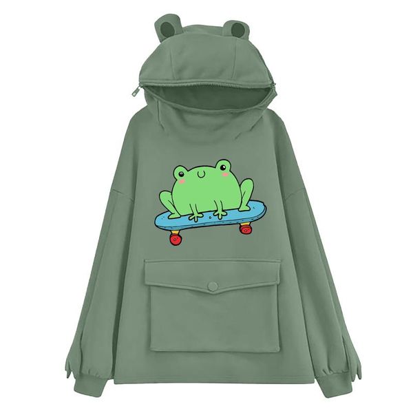 

women's hoodies & sweatshirts harajuku sweatshirt women sweet japan creative stitching three-dimensional cute frogs pullover pocket, Black