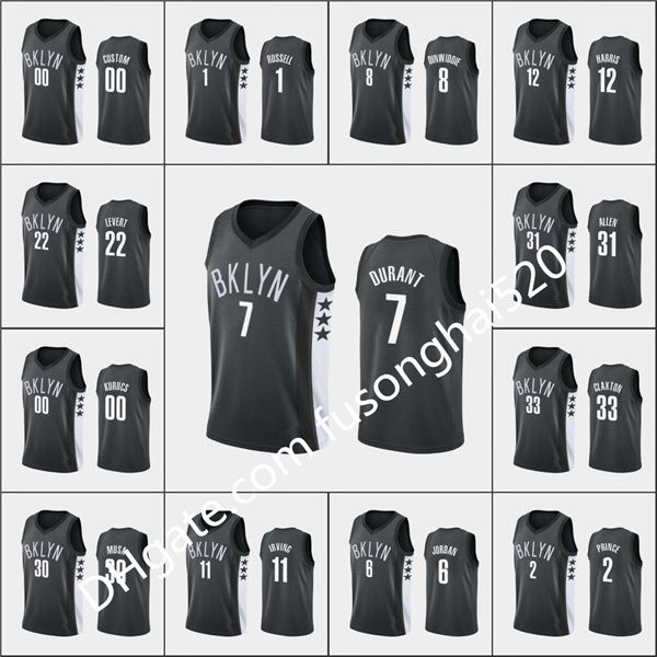 

print men's women kids any player kevin durant 7 kyrie irving deandre dinwiddie 8 levert 22 claxton harris custom basketball jersey, Black;red
