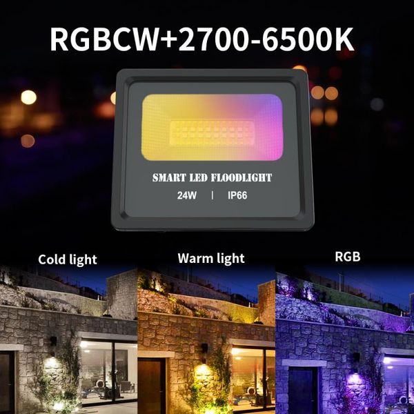

floodlights smart floodlight led outdoor rgb 24w bluetooth app group control ip66 garden waterproof color changing spotlight street lamps