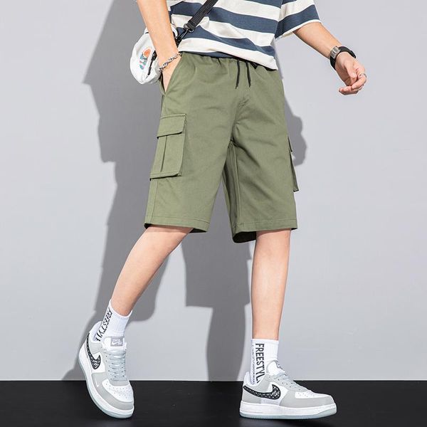 

men's shorts 2021 summer multi-pockets streetwear cargo men cotton casual male loose short pants, White;black