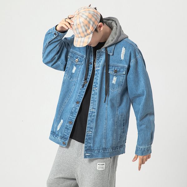 

2021 new denim with hooded men's jeans black blue jacket spring autumn fashion clothes plus oversize m-5xl ah9j, Black;brown