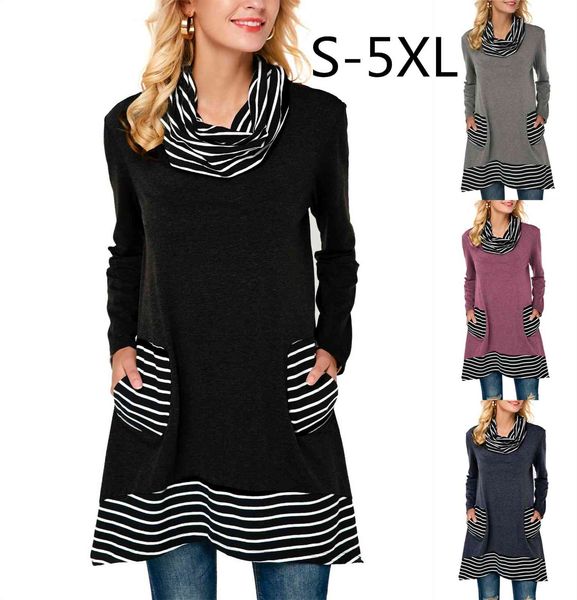 

long sleeve high neck t-shirt medium stripe contrast top, Black;gray