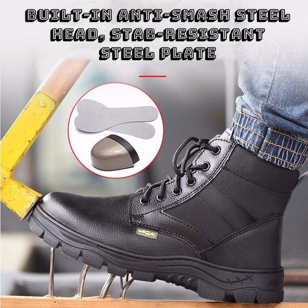 

boots 2021 men industrial construction shoes waterproof steel toe puncture proof work safety indestructible man hiking sneakers, Black