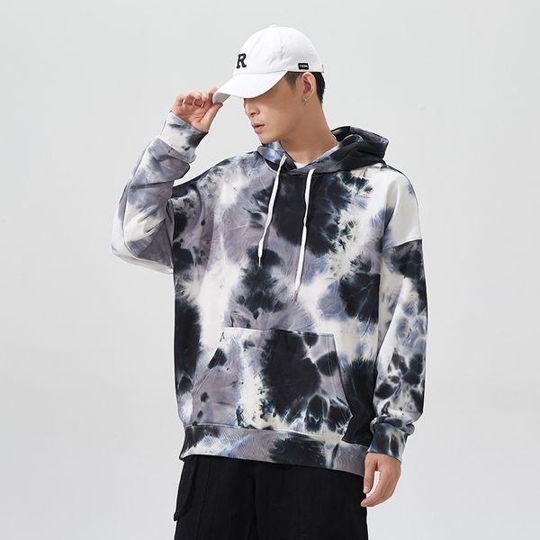 

wind hip hop street creative tie dyed hoodie pullover sweater men's and women's couple autumn coat, Black