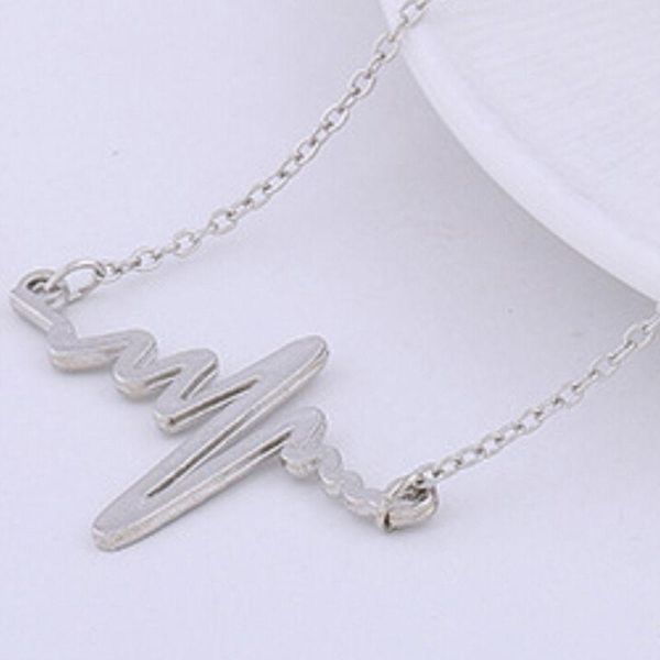 

chains womens jewelry trendy ekg heart beat chain necklace heartbeat rhythm with dangling, Silver