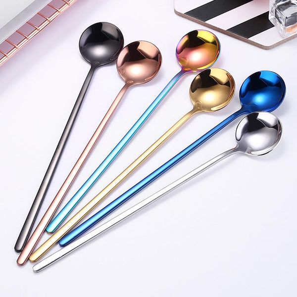 

spoons rainbow color ice cream long handle coffee tea stir spoon dessert honey beautiful stainless steel kitchen gadget tableware