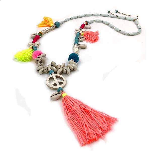 

pendant necklaces bohemian necklace colorful beaded women long chic boho tassel handmade statement peace2021 spring, Silver