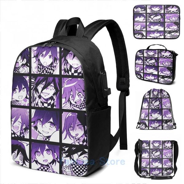 

backpack funny graphic print kokichi manga collection (colored) usb charge men school bags women bag travel laptop