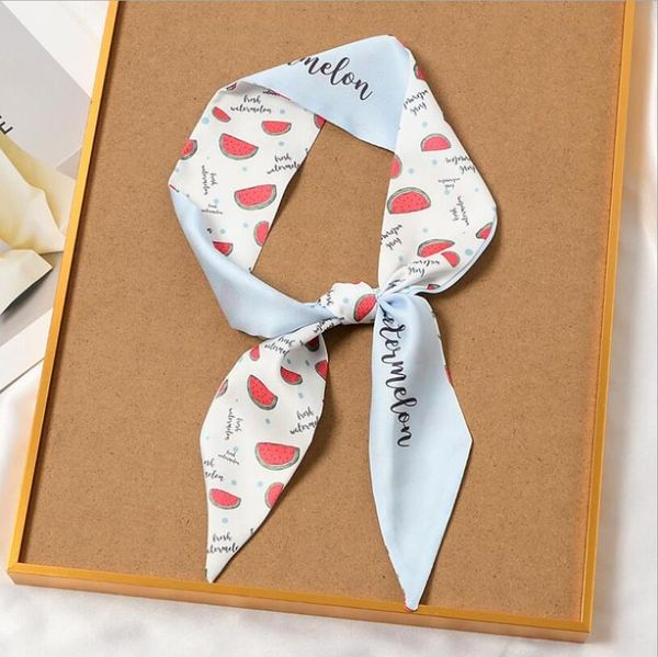 

scarves yishine sweet pattern 7cm*130cm women brand bag silk scarf long head skinny handle wraps 2021, Blue;gray