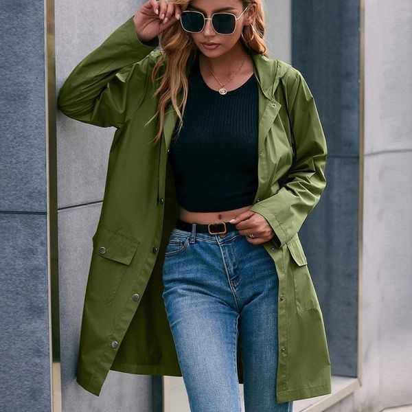

women's trench coats outdoor rainproof coat jackets long outerwear hooded windbreaker zipper waterproof jacket female basic women cloth, Tan;black